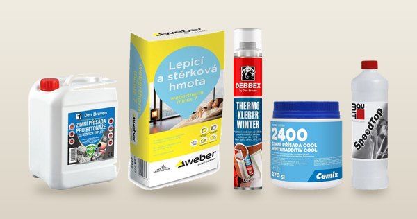 Zimní přísady a zimní lepidla Den Braven, Weber, Baumit a Cemix