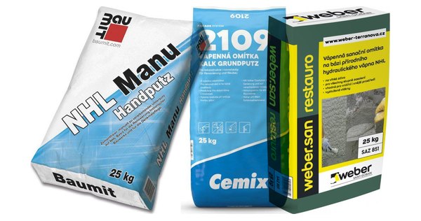 Vápenné omítky Baumit NHL Manu, Cemix 2109 a webersan restauro