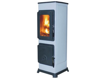 Bílo šedá krbová kamna na topení Thorma BOZEN AT