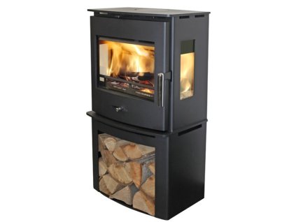 Krbová kamna HEDE 4D PANORAMA, 5 kW, třístranné sklo, černá