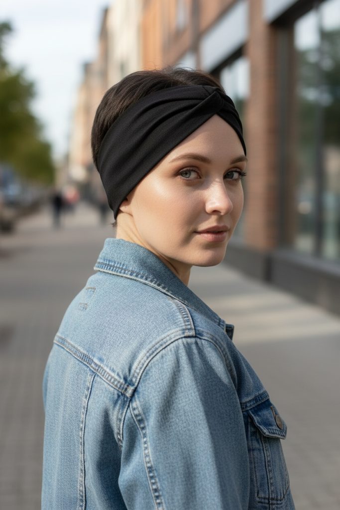 Bavlněná čelenka - ČERNÁ – foto 3