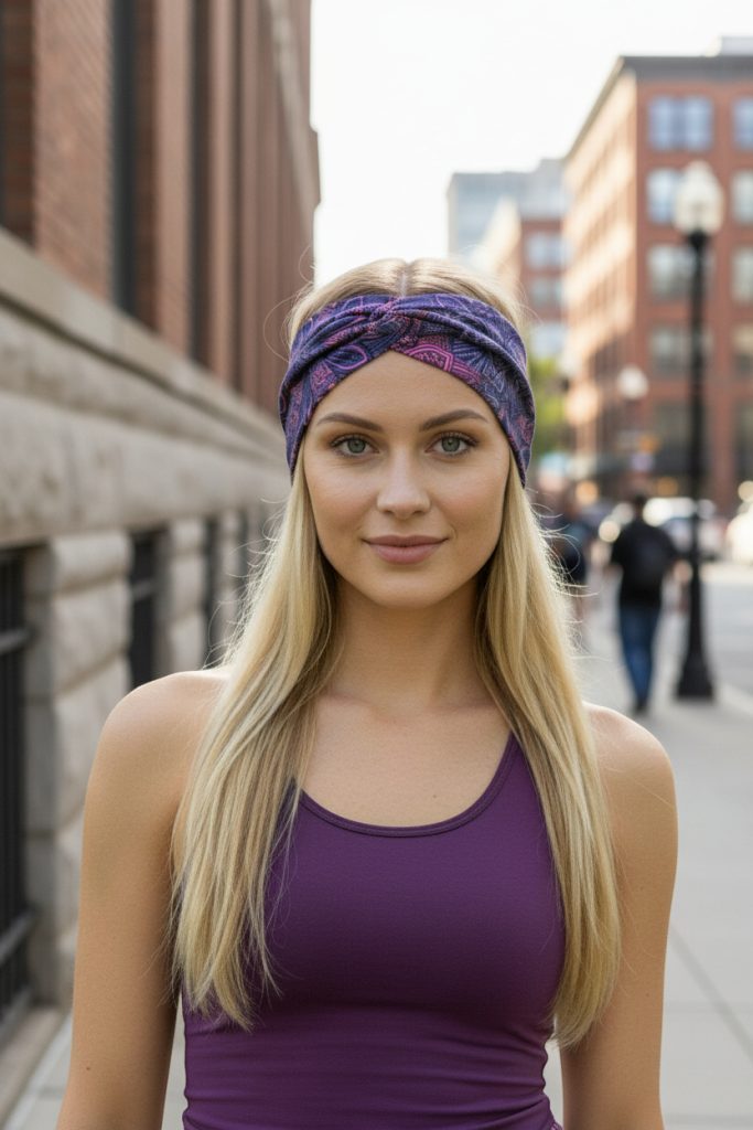 Bavlněná čelenka - MANDALA FIALOVÁ – foto 3