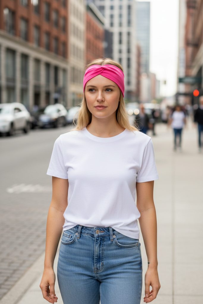 Bavlněná čelenka - NEON RŮŽOVÁ – foto 3