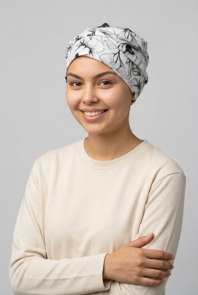 Bavlněný turban-lotus-bez kamínkového loga - PIVOŇKY ČERNOBÍLÉ – foto 4