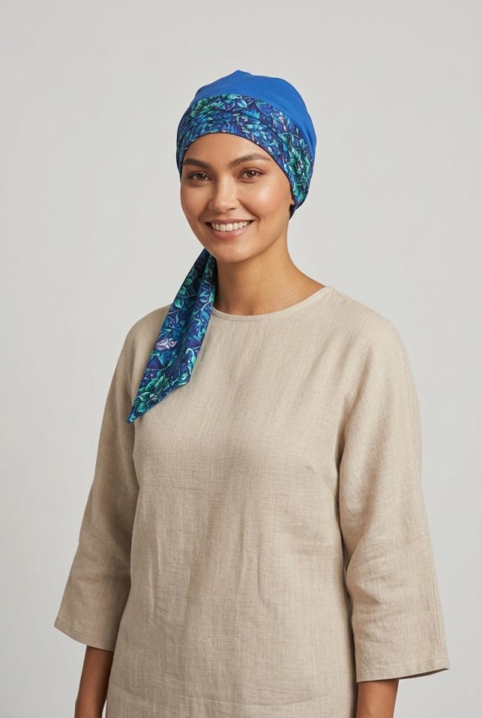 Bavlněný turban-lux - REGAL - MANDALA MODRÁ – foto 4