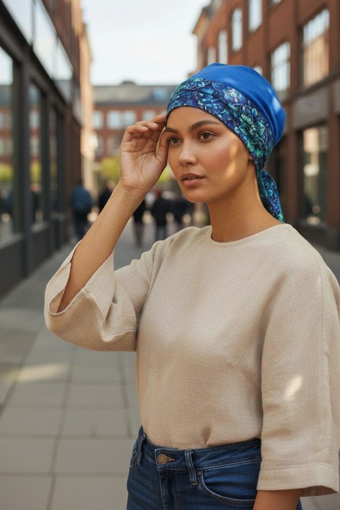 Bavlněný turban-lux - REGAL - MANDALA MODRÁ – foto 3