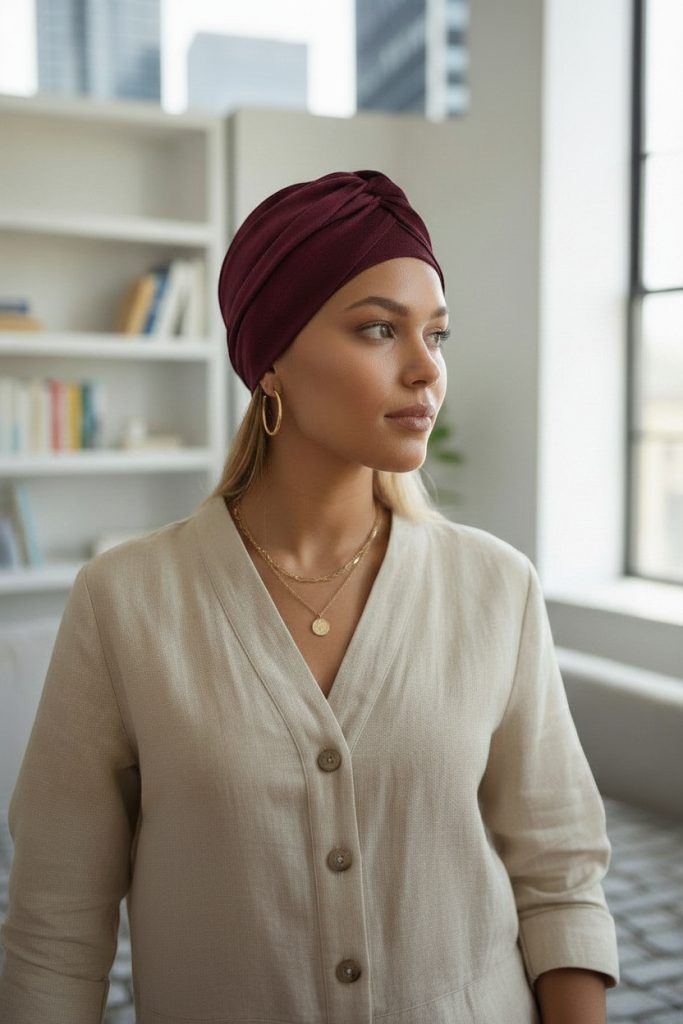 Bavlněný turban-style - BORDÓ – foto 3