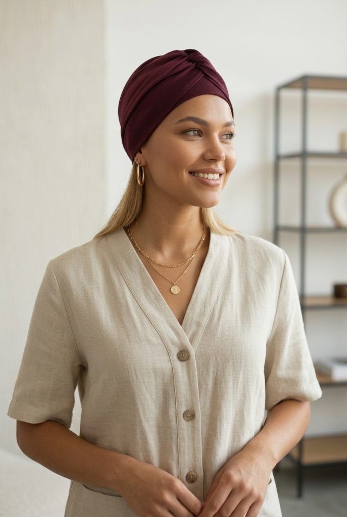 Bavlněný turban-style - BORDÓ – foto 4