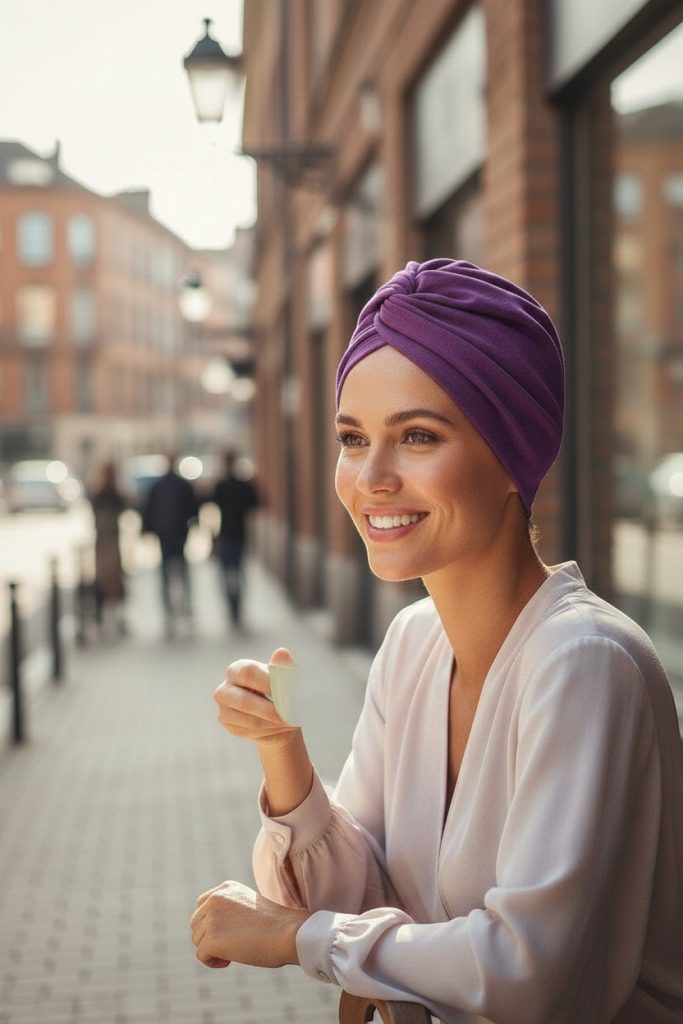Bavlněný turban-style - FIALOVÝ – foto 3