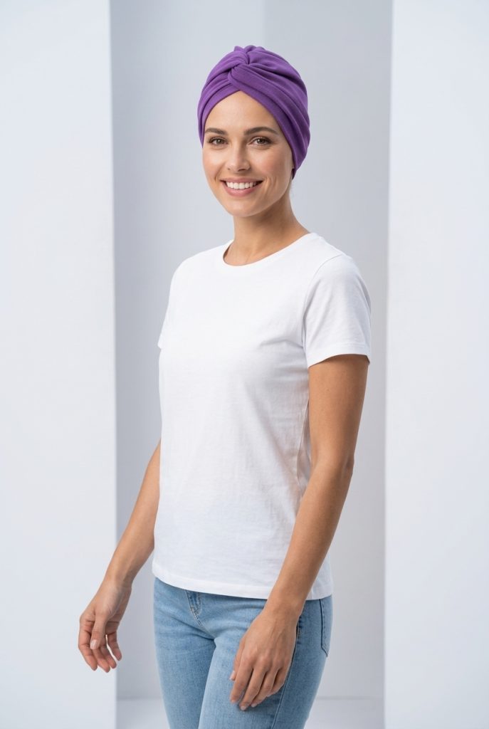 Bavlněný turban-style - FIALOVÝ – foto 4