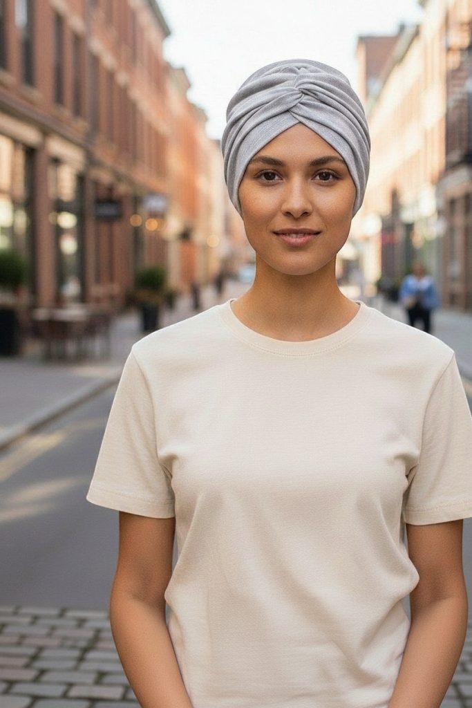 Bavlněný turban-style - ŠEDÝ MELÍR – foto 3