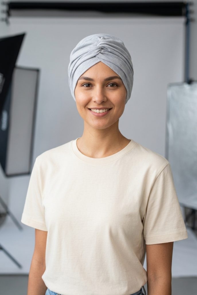 Bavlněný turban-style - ŠEDÝ MELÍR – foto 4