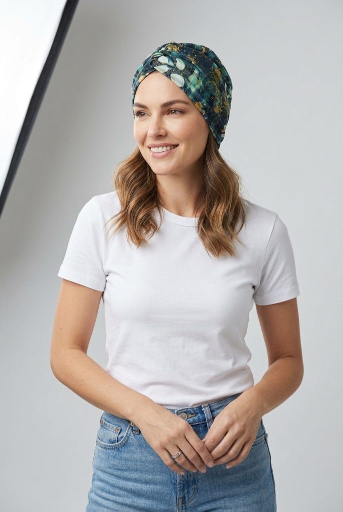 Bavlněný turban-style - SMARAGDOVÉ LISTY – foto 4