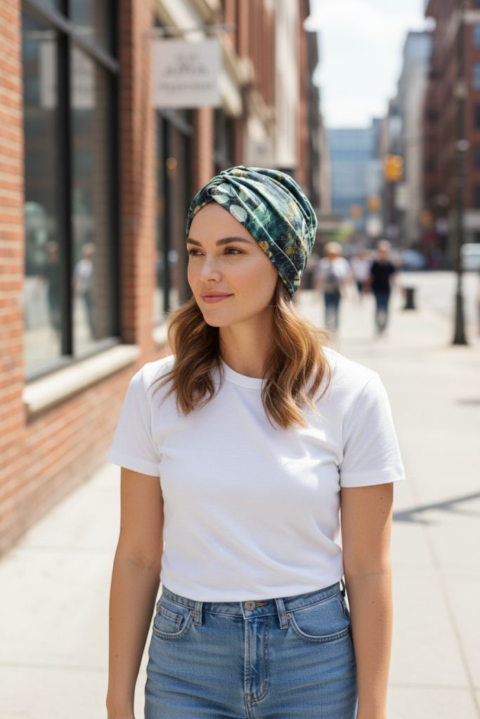 Bavlněný turban-style - SMARAGDOVÉ LISTY – foto 3