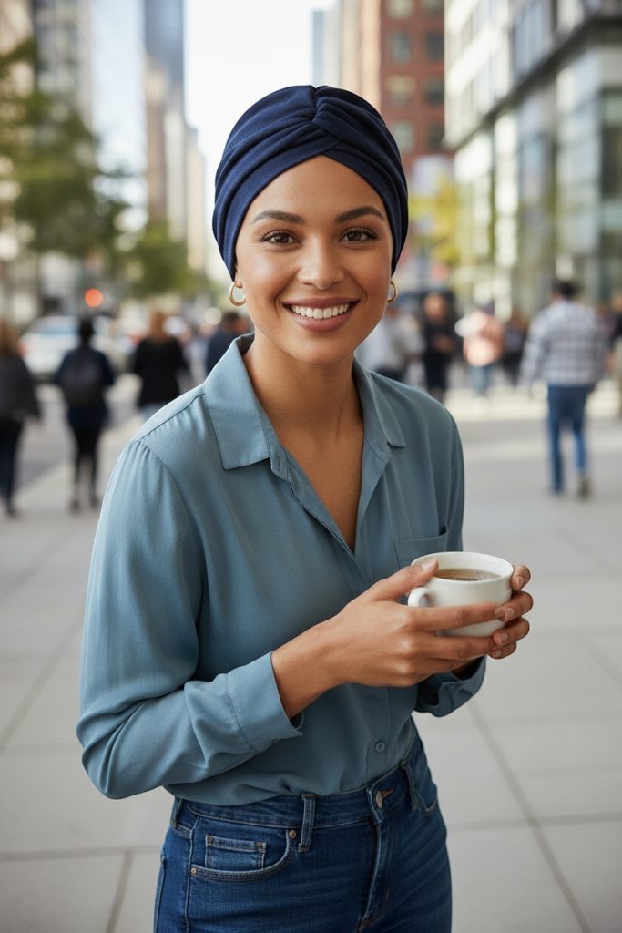 Bavlněný turban-style - TMAVĚ MODRÝ – foto 3