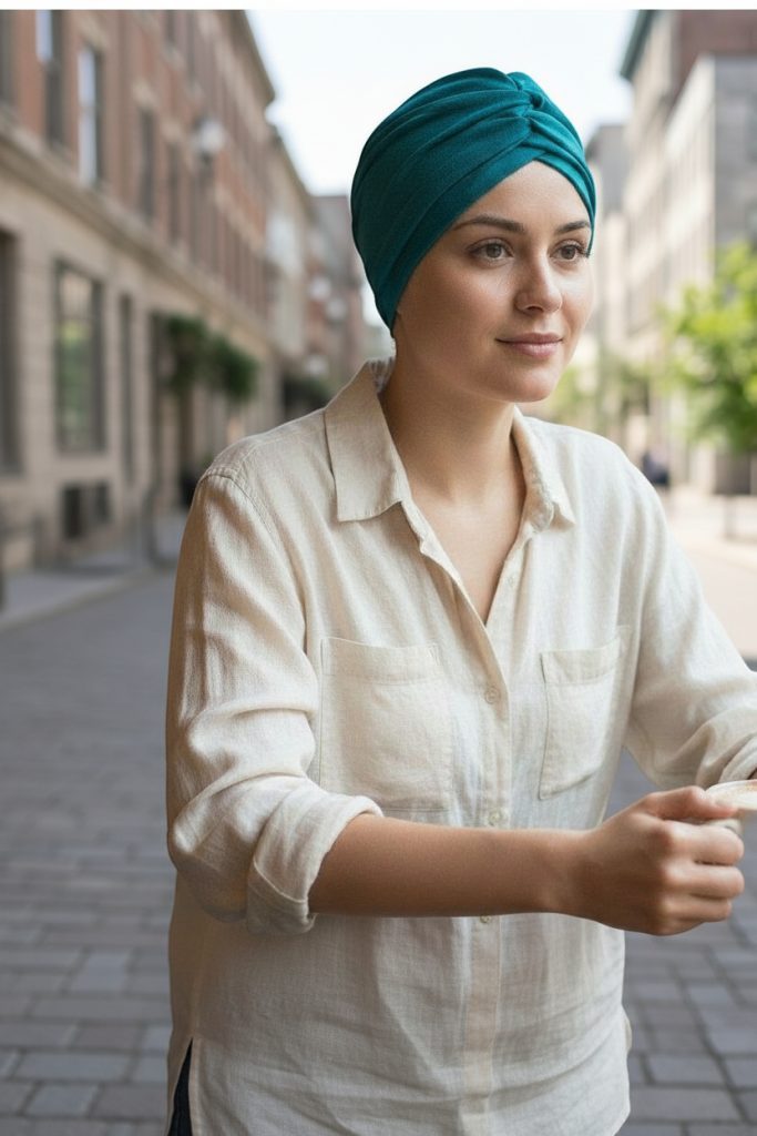 Bavlněný turban-style - TRANSFORMATIVE TEAL – foto 3