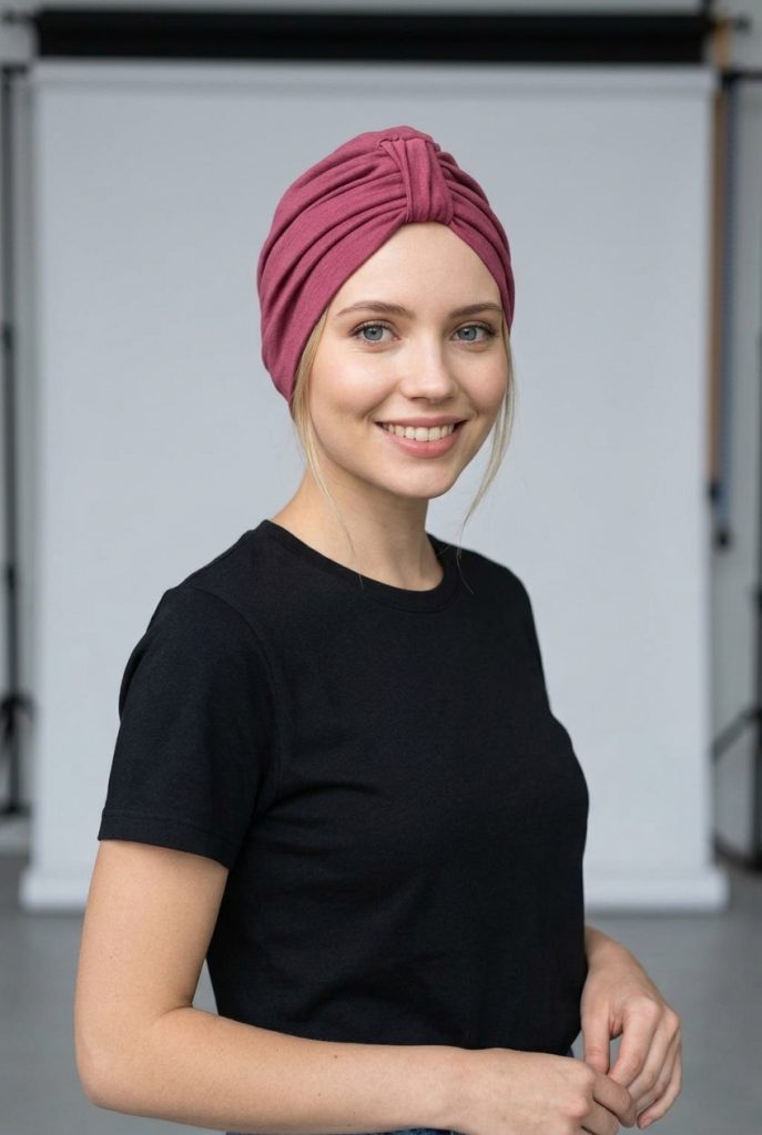 Bavlněný turban-twist - DUSTY ROSE – foto 3