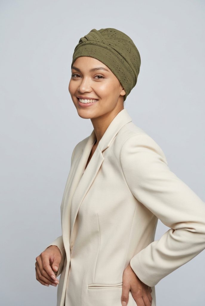 Turban lotus madeira - OLIVOVÝ – foto 4