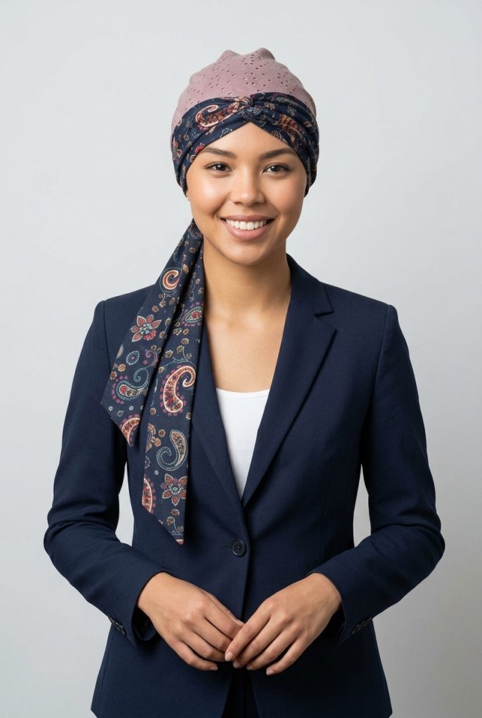 Turban-lux - STARORŮŽOVÝ - ETNO NA MODRÉ – foto 4