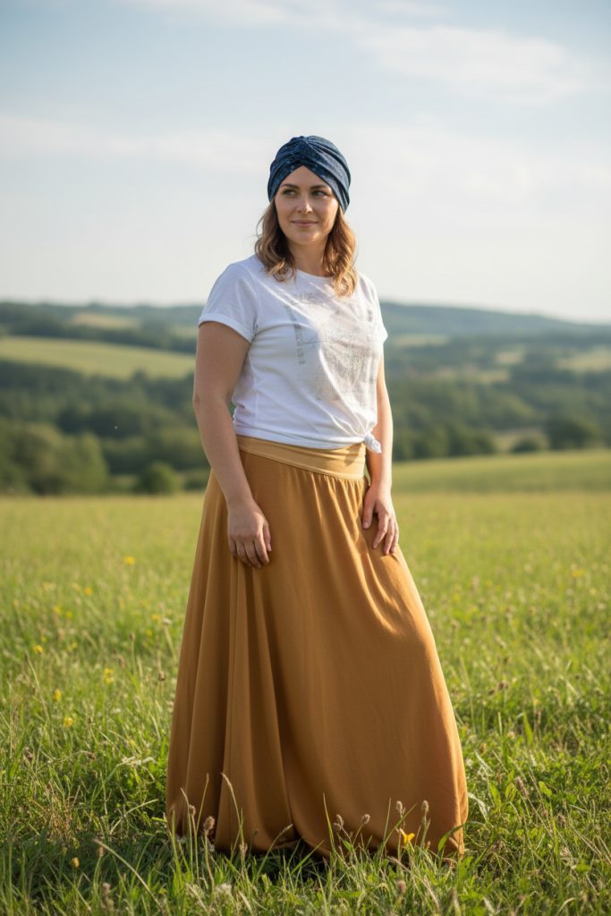 Sukně dlouhá mačkaná viskóza - TMAVÁ HOŘČICE – foto 3