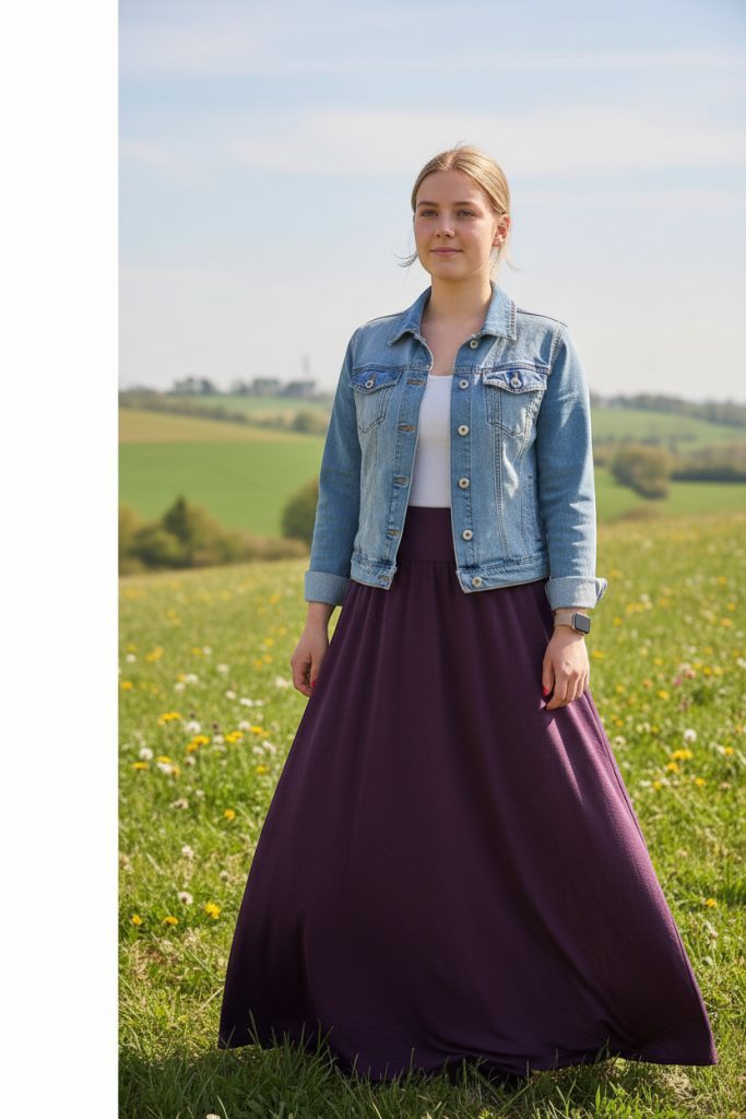 Sukně dlouhá mačkaná viskóza - TMAVĚ FIALOVÁ – foto 4