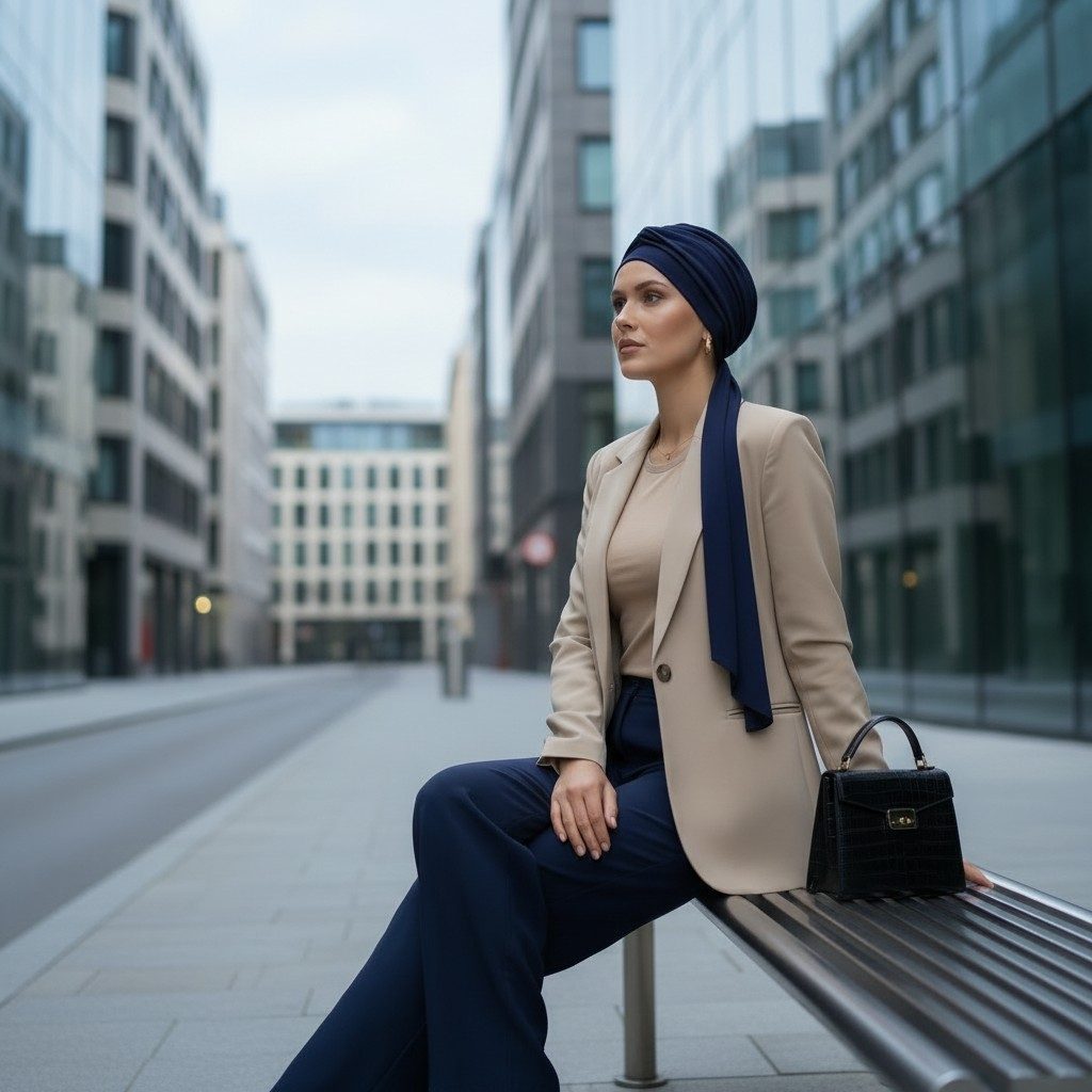 Bavlněný turban-prestige - TEMNĚ MODRÝ – foto 3