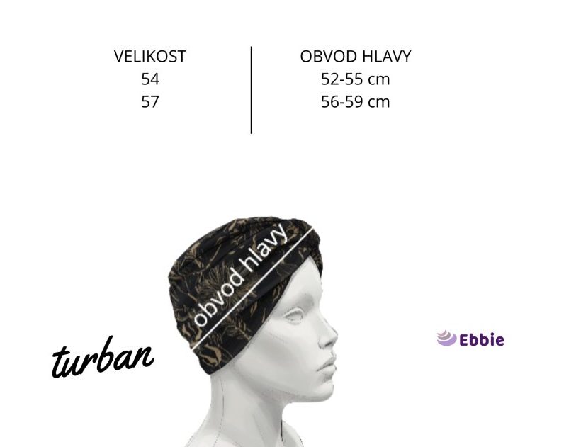 Tabulka velikostí – Bavlněný turban-style - BORDÓ