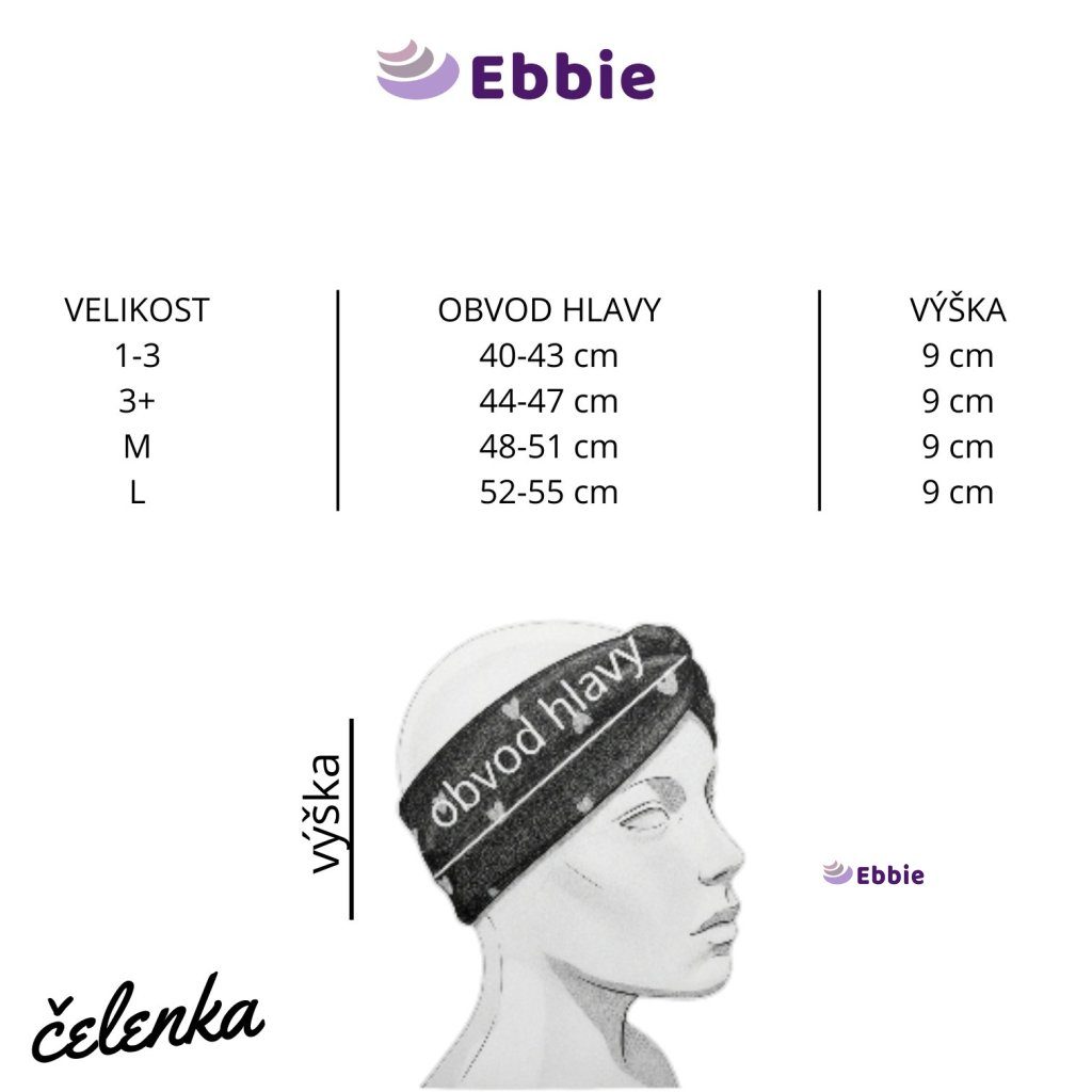 Tabulka velikostí – Čelenka madeira - OŘÍŠEK