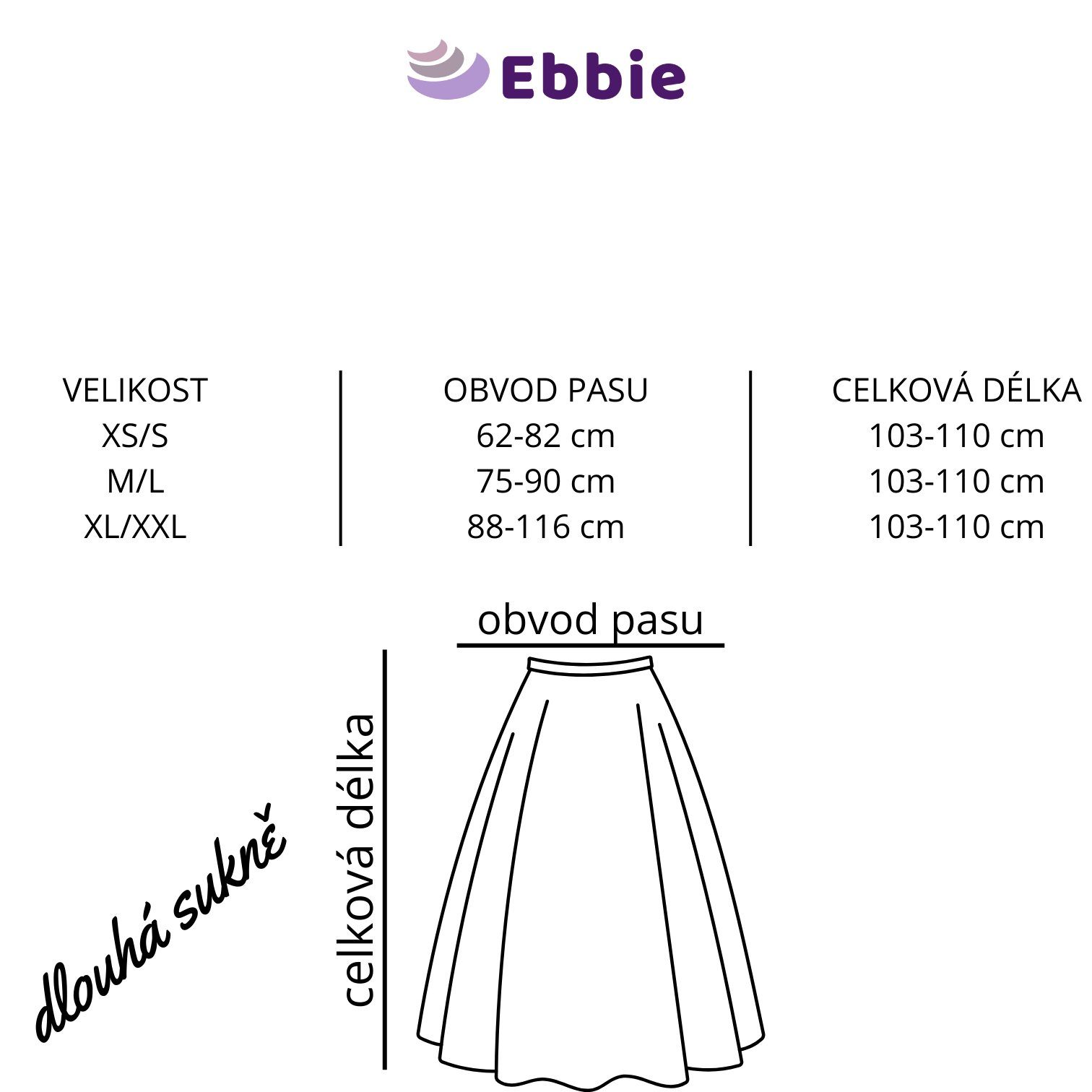 Tabulka velikostí – Sukně - ESMERALDA