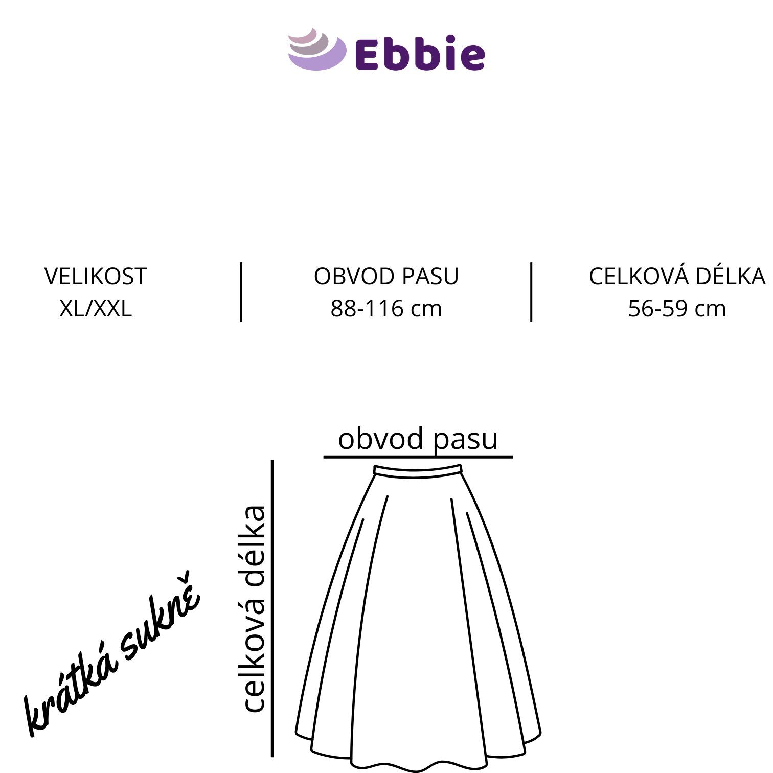 Tabulka velikostí – Sukně krátka - SLUNCE