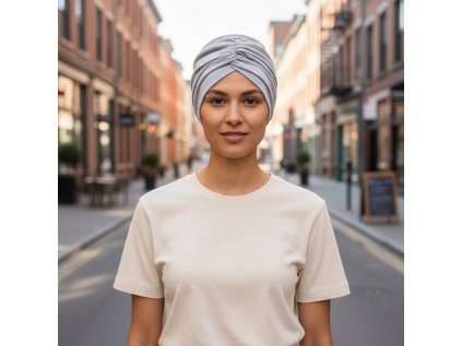 Bavlněný turban-style - ŠEDÝ MELÍR