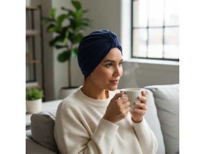 Bavlněný turban-twist - TMAVĚ MODRÝ