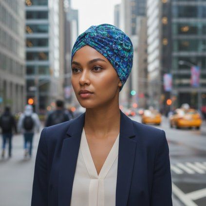 Bavlněný turban-style - MANDALA MODRÁ