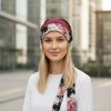 Bavlněný turban-lux - BORDÓ - PIVOŇKY NA ČERNÉ