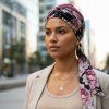 Bavlněný turban-lux - BORDÓ - PIVOŇKY NA ČERNÉ
