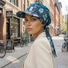 Bavlněný turban sani s kšiltem - SMARAGDOVÝ / EUKALYPTUS TMAVÝ