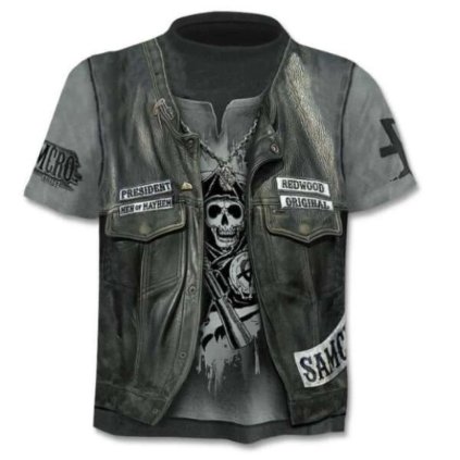 Sled - póló, motoros stílus, 3D minta, szürke-fekete-fehér, XXL (Méret M)