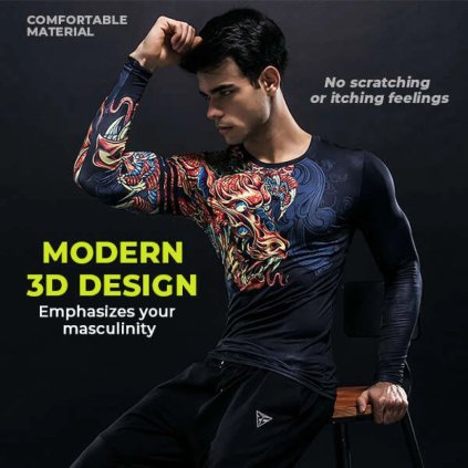 Tarragon - fitnesz póló, slim fit, hosszú ujj, fekete (Méret M)