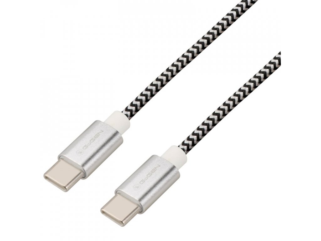 Kabel GoGEN USB-C / USB-C, 1m, opletený - stříbrný, 60W