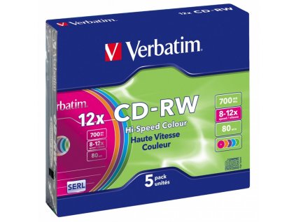 Disk Verbatim CD-RW DL 700MB/80min. 8x-12x, colors, slim box, 5ks