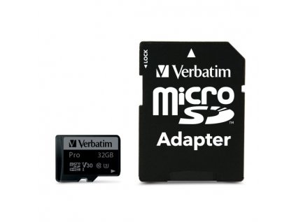 Paměťová karta Verbatim Pro microSDHC 32GB UHS-I V30 U3 (90R/45W) + adaptér