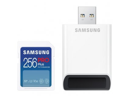 Paměťová karta Samsung SDXC PRO+ 256GB UHS-I U3 (180R/130W) + USB adaptér