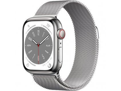 Chytré hodinky Apple Watch Series 8 GPS + Cellular 41mm pouzdro ze stříbrné nerezové oceli - stříbrný milánský tah