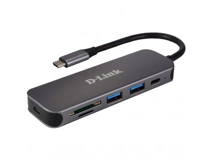 USB Hub D-Link 5v1 USB-C se čtečkou SD/microSD karet - šedý