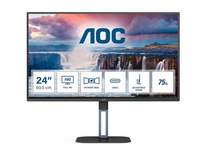 Monitor AOC 24V5C/BK 23.8",WLED podsvícení, IPS panel, 4ms, 1000: 1, 300cd/m2, 1920 x 1080 Full HD, - černý