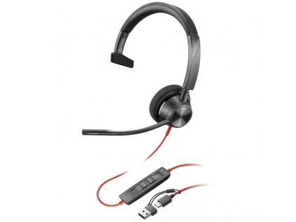 Headset HP Poly Blackwire 3315 MS, 3,5 mm jack + USB-C/A adaptér, mono - černý