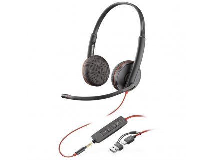 Headset HP Poly Blackwire 3225, 3,5 mm jack + USB-C/A adaptér, stereo - černý