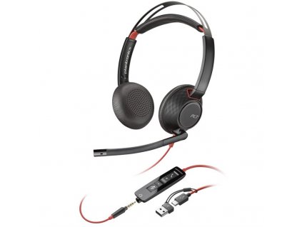Headset HP Poly Blackwire 5220, 3,5 mm jack + USB-C/A adaptér, stereo - černý