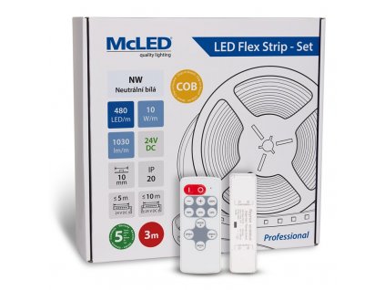 LED pásek McLED sada 3 m + Přijímač Nano, 480 LED/m, NW, 1030 lm/m, vodič 3 m