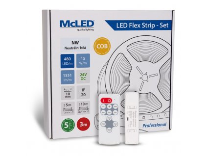 LED pásek McLED sada 3 m + Přijímač Nano, 480 LED/m, NW, 1551 lm/m, vodič 3 m